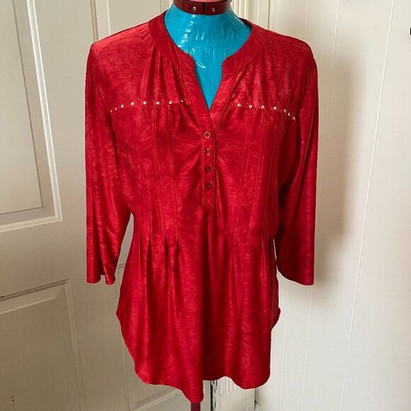 Shannon Ford New York Red Embordered Womens Tunic Top Size L - Picture 1 of 9